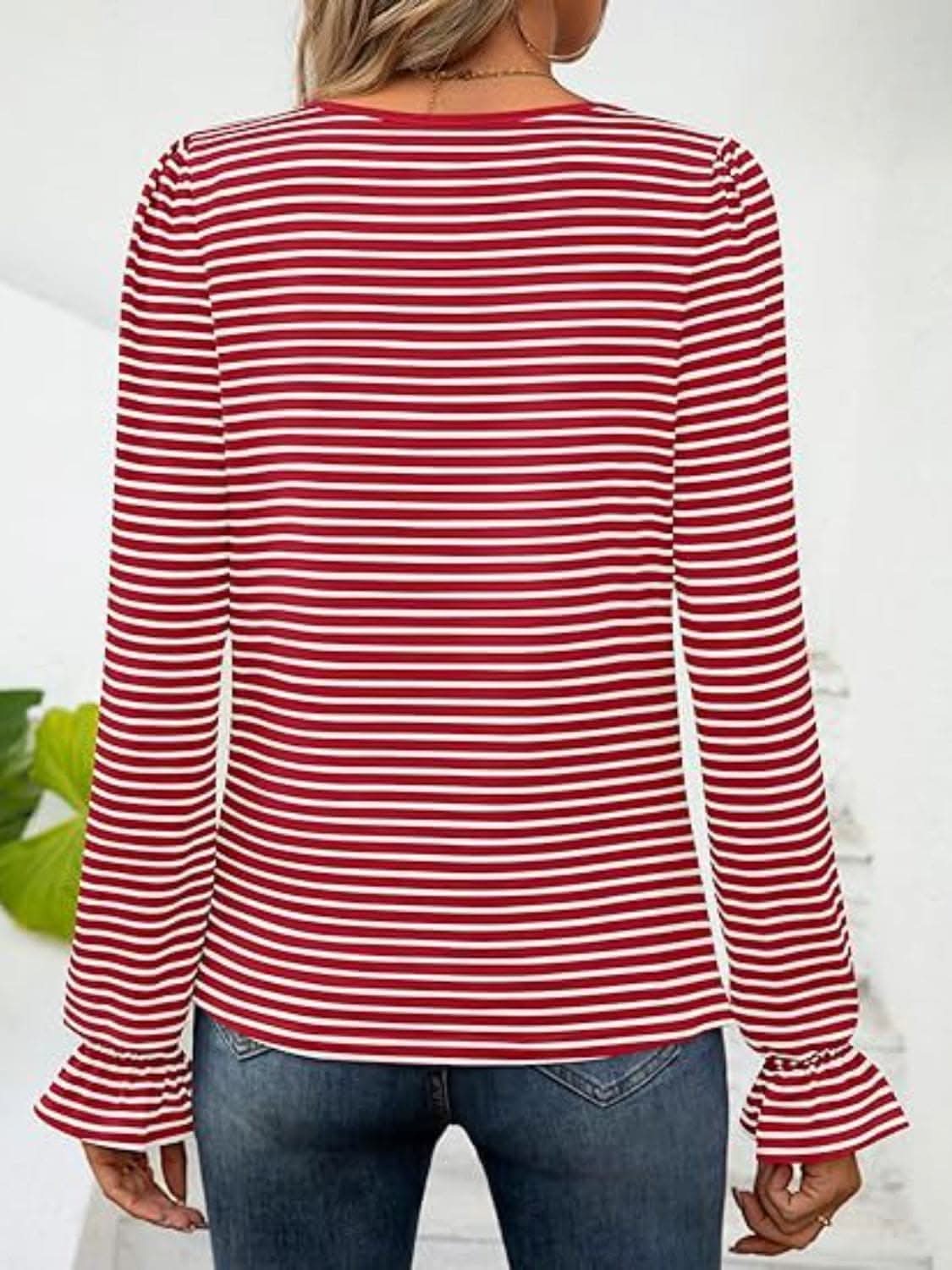 Chic striped flounce sleeve top - Love Salve